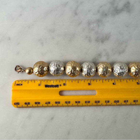 Vintage Silver & Gold Textured Shiny Round Beaded Necklace Lobster Clasp 24.5"L - Picture 7 of 7